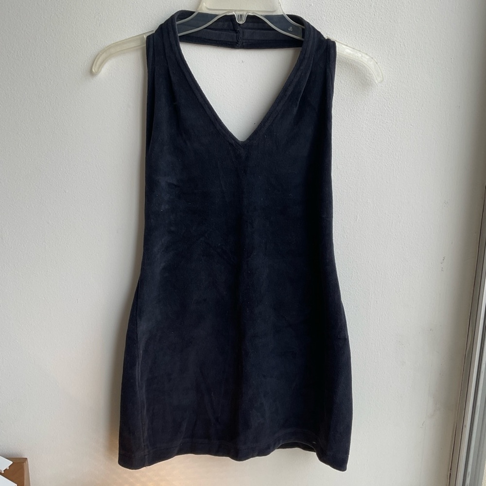 Vintage French Connection black velour halter mini dress